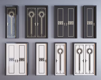 New Chinese style double door solid wood baking varnish single door double door combination 3d model