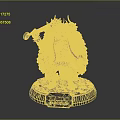 Detailed 3D Warrior Sculpture Carving With Hammer Horned Helmet Feathered Armor Base And Kalo Inscription