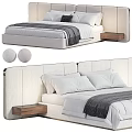 Modern Double Bed With Padded Headboard White Bedding Gray Throw Blanket And Wooden Side Nightstands