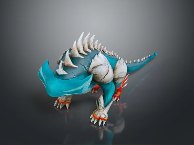 Turquoise White Spiked Character Creature With Red Claws 3D Model Design 3d model