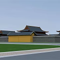 Traditional Chinese Ancient Architecture With Enclosed Layout Eaves Roofs And Green Grass Courtyard