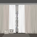 Elegant Beige Thick And White Sheer Curtains With Window And Decorative Pillows In Interior
