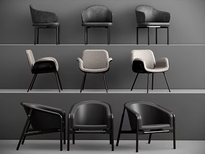 Modern Accent Chairs With Fabric Leather Upholstery Various Styles And Black Metal Legs 3d model
