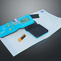 Blue Handheld Electronic Device With Display Screen Buttons Battery And Paper