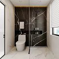 Modern Bathroom Interior With Black And White Marble Walls Toilet Mirror And Shower Fixtures