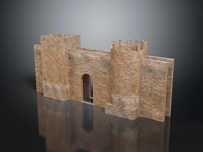 Cartoon Castle Scene With Brick Built Towers And Central Archway Entrance 3d model