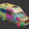 Modern White Ford Van RV With Black Roof Equipment And Red Side Stripes Design