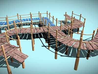 Wooden plank road trestle bridge wooden bridge road riverside trestle road trail 3d model
