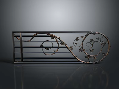 Decorative Wrought Iron Gate With Ornate Scroll Leaf Patterns And Metal Railings 3d model