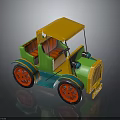 Vintage Colorful Toy Car with Orange Roof Green Body Red Seats and Blue Headlights