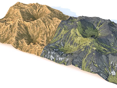 Rural Landscape Featuring Yellow And Dark Gray Mountain Terrain With Green Vegetation 3d model