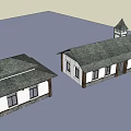European Style Commercial Complex With Tower Pitched Roof And Stone Walls