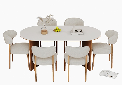 Cream wind dining table and chair 3d model