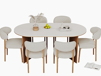 Cream wind dining table and chair 3d model