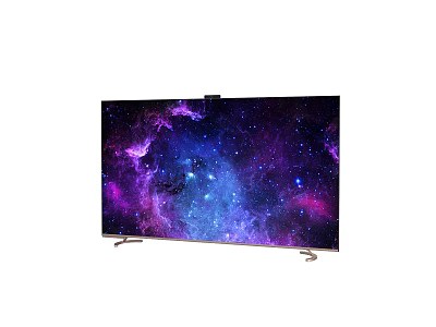 Sleek Television With Starry Sky Cosmic Scene Display And High Definition Visuals On Metal Stand 3d model