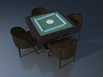 Mahjong Table Set With Four Chairs Green Tabletop And White Tiles 3d model