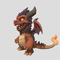 Cute Cartoon Style Fantasy Dragon Character With Purple Horns And Flame Tail
