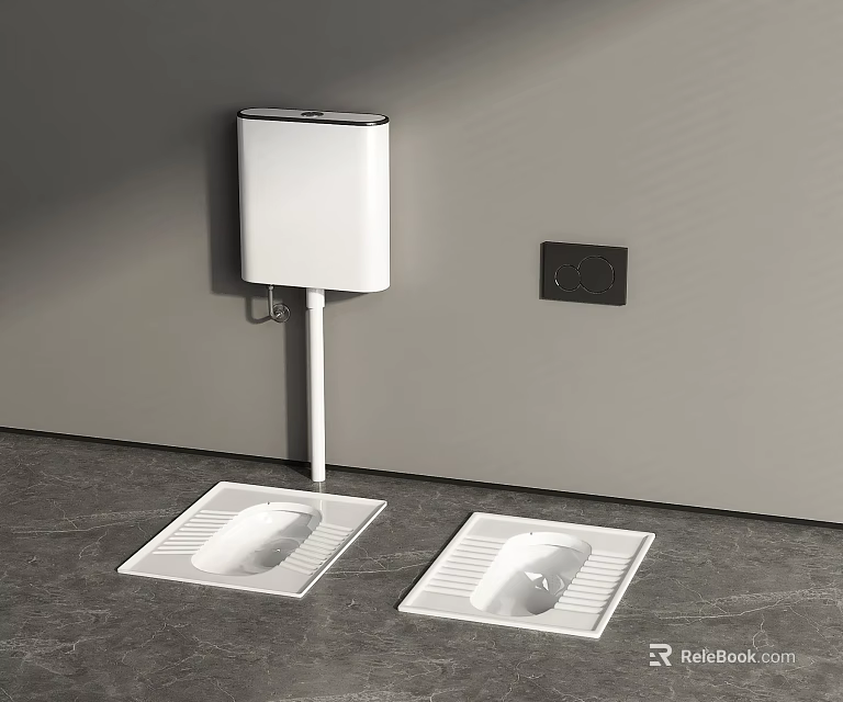 Modern Squat Toilets With White Water Tank Black Switch Panel On Gray Wall And Floor 3d model 