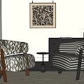 Middle and Ancient Style Casual Chair Middle and Ancient Style Single Sofa French Style Casual Chair Fabric Single Sofa Silent Style Carpet Hanging Painting 3d model