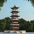 Chinese Tower Five-storey Four-corner Viewing Tower 3d model