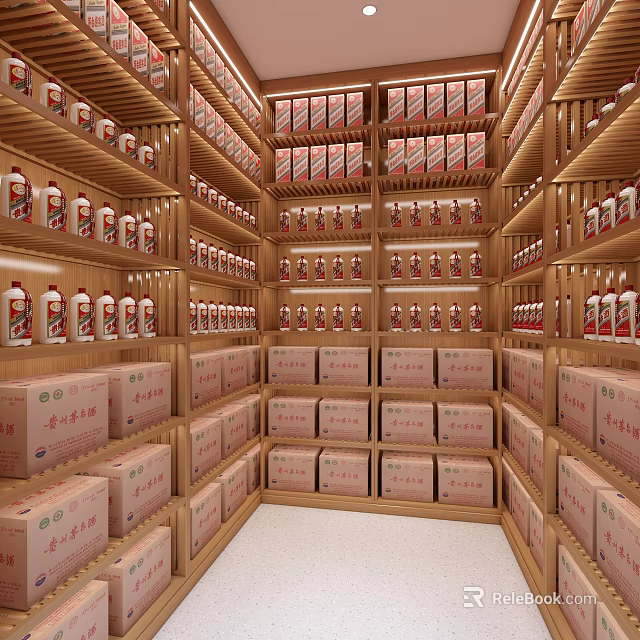Wine Cellar Storage With Rows Of Wine Bottles And Boxes On Wooden Shelves 3d model 