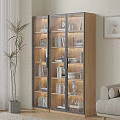 Modern Wooden Glass Door Bookcase Interior With Books Decorative Vases And Sculptures In Living Room