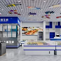 Fresh Seafood Mall Counter With Blue Signage And Glass Display Front