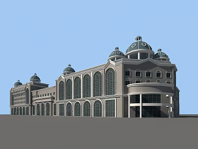 Classical Commercial Street Building With Multiple Domes Arched Windows And Grand Facade 3d model