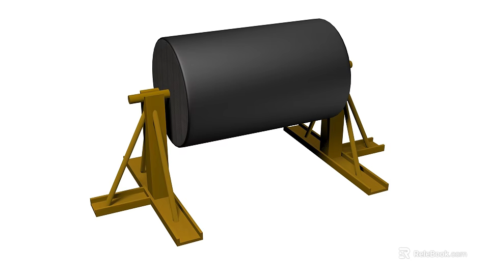 Industrial Equipment Black Roller Mounted on Yellow Stable Support Frame 3d model 