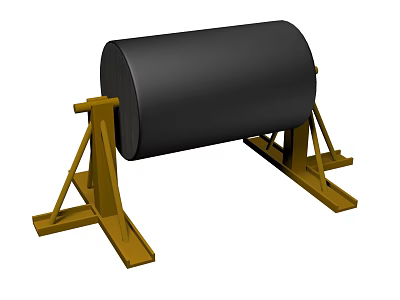 Industrial Equipment Black Roller Mounted on Yellow Stable Support Frame 3d model
