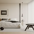 Modern Bedroom Interior Design With White Bed Wardrobe Curtain Windows And Light Carpet