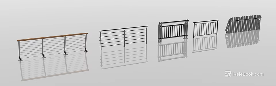 Modern Metal Fence Designs With Horizontal Vertical Railing And Wooden Top Rail 3d model 
