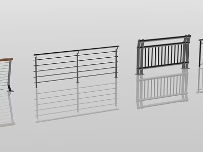 Modern Metal Fence Designs With Horizontal Vertical Railing And Wooden Top Rail 3d model