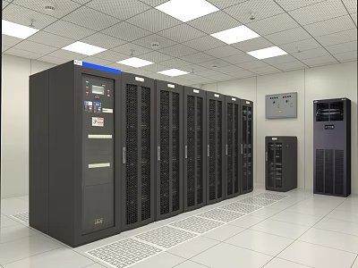 Modern Industrial Data Center Equipment With Server Racks And Cooling Systems 3d model