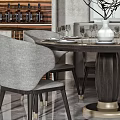 Modern Dining Table Set With Grey Chairs Round Table Chandelier Wine Racks And Vase
