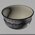 Elegant White Decorative Bowl With Blue Rim And Intricate Blue Patterns For Home