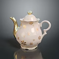 Elegant White Teapot With Gold Floral Patterns And Decorative Lid 3d model