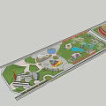 Park Master Plan Design With Green Spaces Water Features Buildings And Paths 3d model
