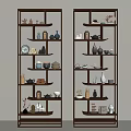 Chinese Curio Shelves Multi Tiered Wooden Design Displaying Ceramic Vases Tea Sets And Decorative Items