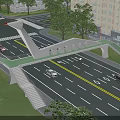 Modern Urban Pedestrian Overpass Spanning Wide Multi Lane Road With Stair Access Near Residential Buildings