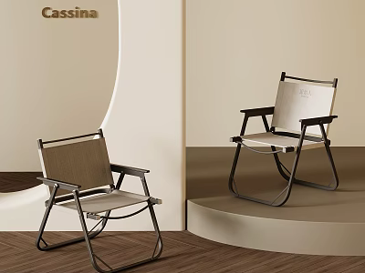 Modern Cassina Folding Leisure Chairs With Black Metal Frame And Fabric Seats 3d model