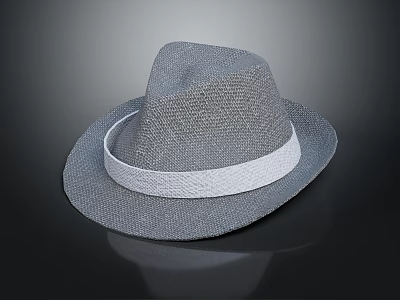 Gray Straw Fedora Hat With White Band For Stylish Casual Wear 3d model