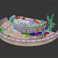 Modern Circular Stone Landscape With Central Mound Green Plants And Scattered Pebbles