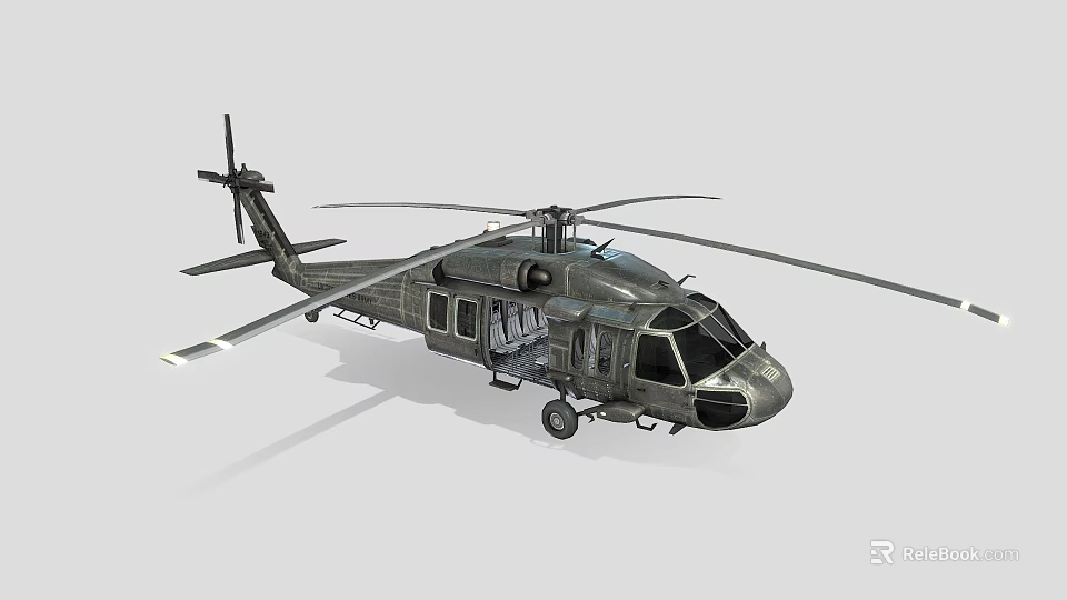 Detailed Military Helicopter With Rotors Cockpit Landing Gear And Fuselage 3d model 