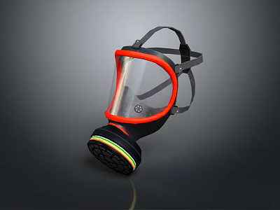 Fire Safety Respirator Mask With Transparent Face Shield Orange Frame And Filter Canister Head Straps 3d model