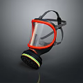 Fire Safety Respirator Mask With Transparent Face Shield Orange Frame And Filter Canister Head Straps