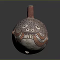 Traditional Fish Shaped Pottery Sculpture Featuring Spotted Pattern Stripes And Double Handle Top