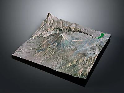 Scenic 3D Terrain Model with Majestic Mountains Prominent Volcano and Green Lake 3d model