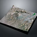 Scenic 3D Terrain Model with Majestic Mountains Prominent Volcano and Green Lake