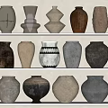 Diverse Ceramic Vessels With Various Shapes Colors And Textures Displayed On White Shelves